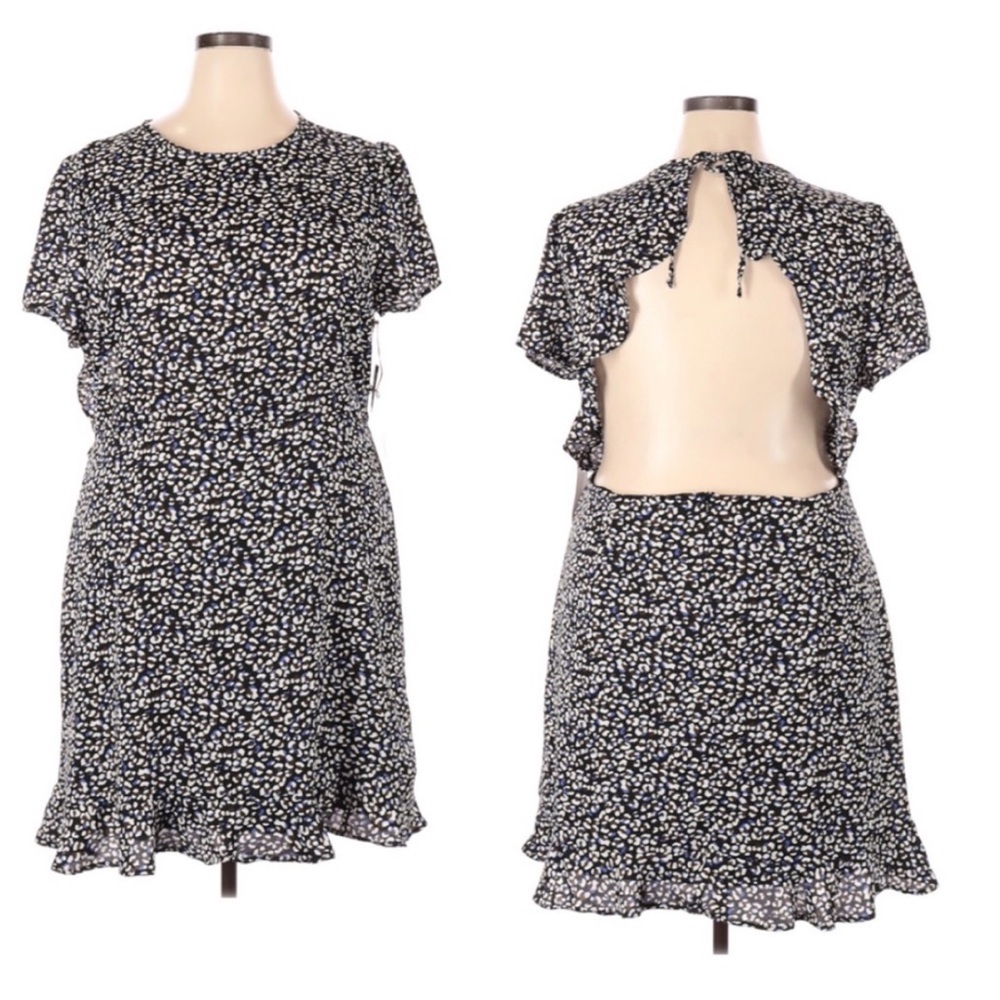Leith Open Back Mini Dress 4X Flutter Sleeve
